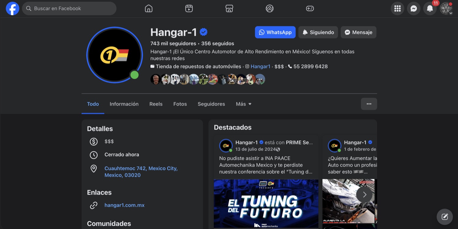 Página de Facebook de Hangar1