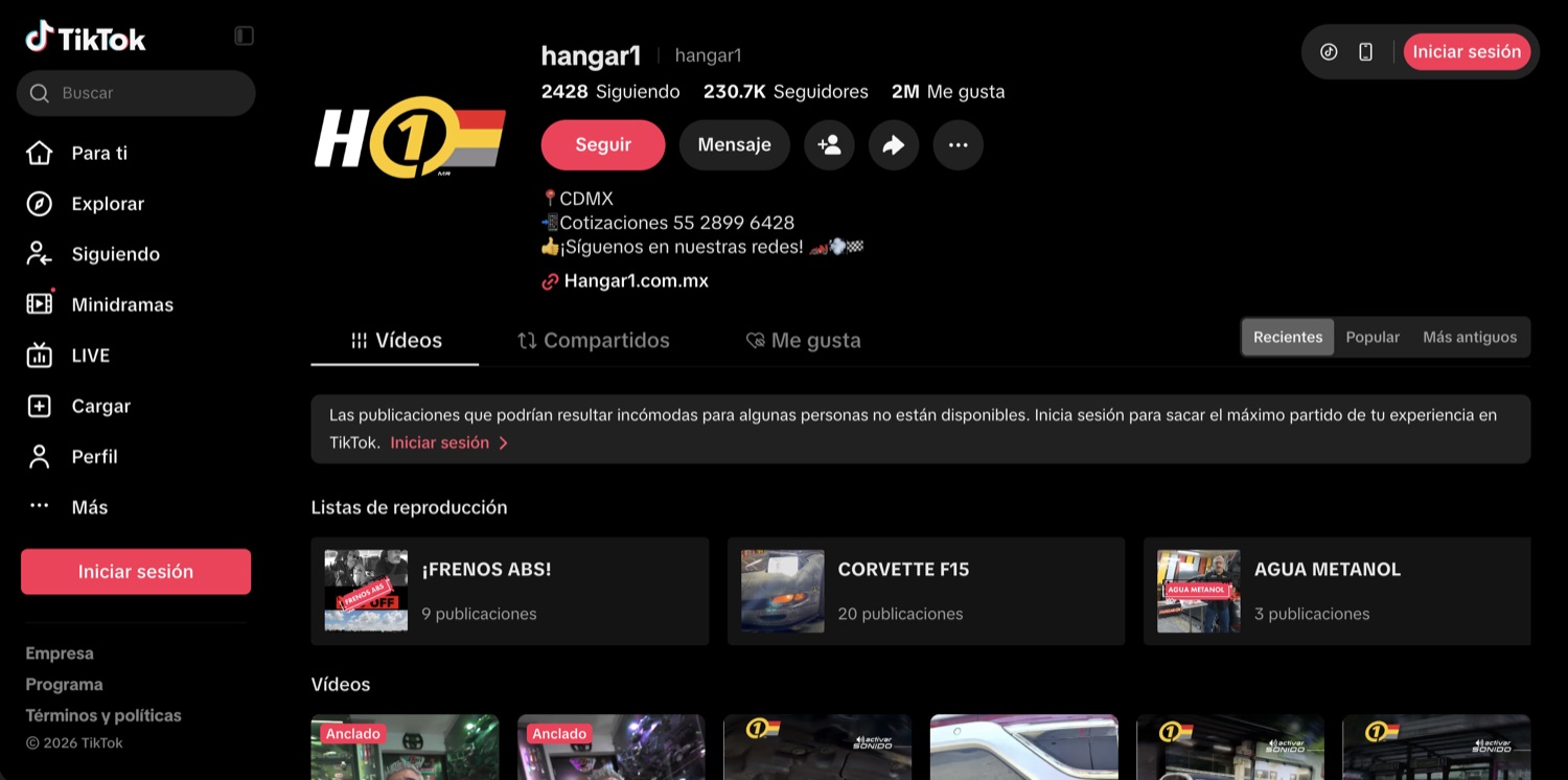 Perfil de TikTok de Hangar1